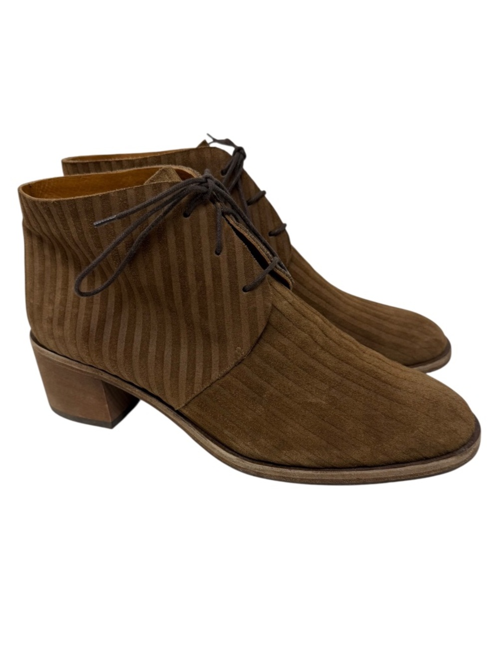 Coclico Brown Suede Lace Up Ankle Boots Block Heel Made Spain EU 40 US 9